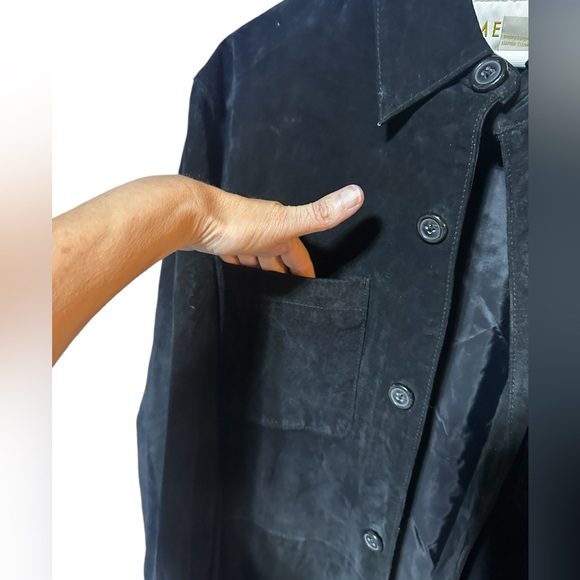 Trendy Unisex Shacket Shirt Jacket Suede Rugged Black Small Boho Chic - Picture 8 of 15